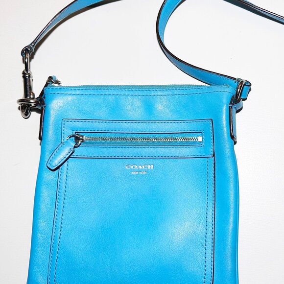 Coach Crossbody Leather Bag in Turquoise Blue - Picture 2 of 7